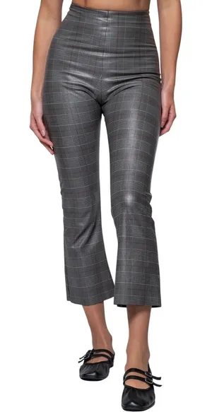 Commando Faux Leather Crop Flare Pants Grey‎ Glen Plaid Size Extra Small NEW thumbnail 1