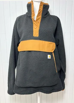 Carhartt Quarter Snap Fleece Pullover Black Tan Relaxed Fit Teddy Jacket‎ size L thumbnail 1