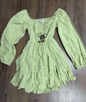 Princess Polly Green Balloon Sleeve Mini Dress Tiered Cottagecore Peasant Fairy thumbnail 1