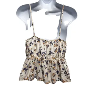 Magnolia‎ Womens Floral Babydoll Cami Top S Ivory Blue Boho Cottagecore Peplum thumbnail 2
