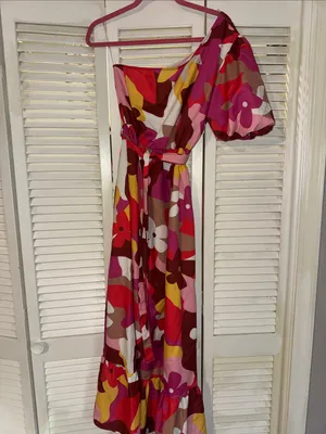 Fantastic Fawn One-Shoulder Maxi Dress in Pink, Red and Yellow Floral thumbnail 2