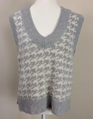 Abercrombie & Fitch Oversized Houndstooth V Neck‎ Sweater Vest Gray White Size S thumbnail 1