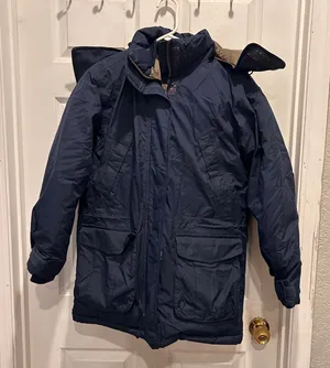 Lands End Womens Goose Down Parka Jacket Navy Blue Gore Tex Removable Hood Small thumbnail 1