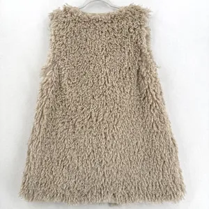 Anthropologie Hazel Long Shaggy Vest L Beige Snap Close Pockets Boho Lagenlook thumbnail 2