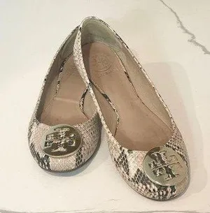 Tory Burch Snakeskin Ballet Flats - Cream and Black thumbnail 1
