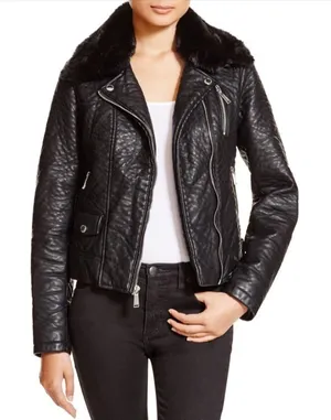 AQUA Leather Fur‎ Moto Jacket thumbnail 1