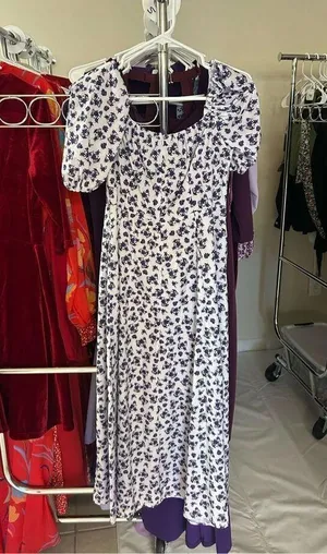 NEW Puff Sleeve High Split Maxi Dress Floral M thumbnail 5