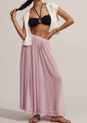 Anthropologie Sheer Volume Lace Hem Maxi Skirt, Size S/M thumbnail 1
