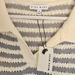 Miou Muse Striped Open Knit Midi‎ Dress Collared Blue/White Size M NEW Nautical thumbnail 4
