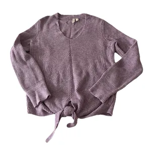 Anthropologie Moth Women’s Sweater Small Lilac Knit Tie Front V Neck Pullover thumbnail 4