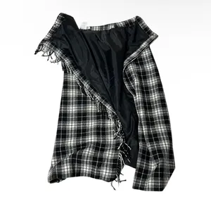 CAMBRIDGE COUNTRY Plaid Skirt Black White Wrap Fringe Edge Midi Size 6 VINTAGE thumbnail 5