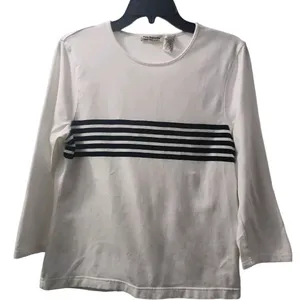 Ralph Lauren Polo Jeans Co. Striped Long Sleeve Top Crew Neck White Casual ‎ Size M thumbnail 1