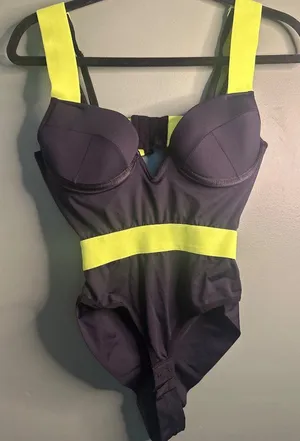 Segredo Lacrado Womens Small One Piece Swimsuit Purple Neon Yellow Retro thumbnail 1