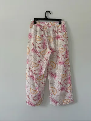 C&C California White Pink Orange Floral Embroidered Cotton Wide Leg Boho Pants M thumbnail 2