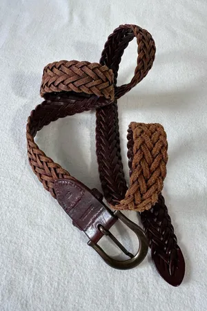 Vintage Brown Leather Belt Braided Woven Women 36 Adjustable Preppy Hippie thumbnail 1