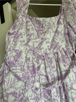 Lavender Floral Maxi Dress - Scoop Neck, Long Sleeves thumbnail 2