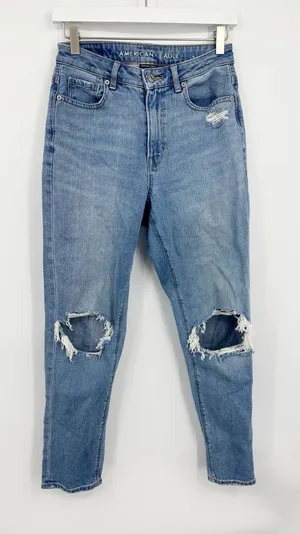 American Eagle Outfitters Comfort Stretch Waistband Mom Jeans Size 2 Distressed thumbnail 1