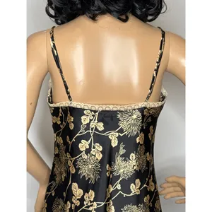 Victoria’s Secret Black Gold Floral Satin Open-Front lace trimTop Slip dress Sp thumbnail 7