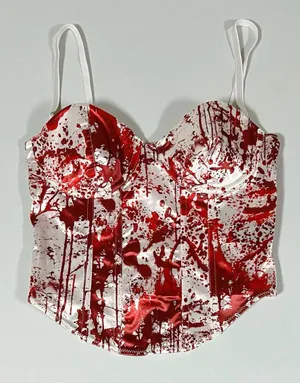 Dolls Kill White Blood Halloween Costume Cosplay Corset Bustier Top Shirt XS 🩸🔪 thumbnail 1
