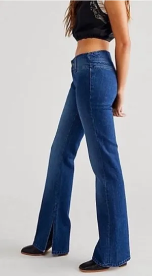 Free people still water low rise slim flare jean thumbnail 1