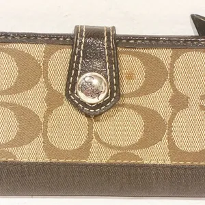 Coach Brown Signature Bifold Snap Wallet Y2K VTG Leather ID window 10 Card Slots thumbnail 2