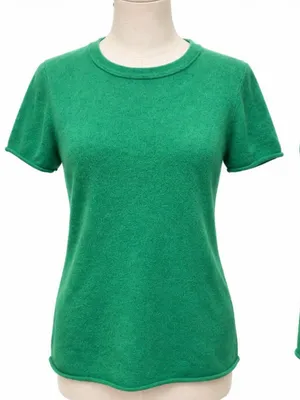 J.Crew 100% Cashmere Short Sleeve Sweater L Green Crewneck thumbnail 1