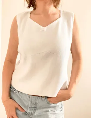 Vintage White Knit Sleeveless Top Size M thumbnail 1