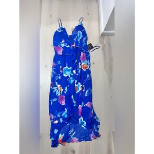 Lulus NWT Women Large Royal Blue Ladean Floral Print Ruffled Wrap Maxi Dress thumbnail 6