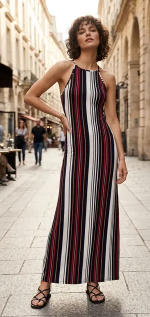 PUBLIK Striped Maxi Dress Sz L thumbnail 1