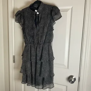French Kiss Black & White Polka Dot Flutter Sleeve Tiered Ruffle Mini Dress NWT thumbnail 2