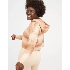 Offline By Aerie Size XS Ribbed Cropped Sweater Hoodie Brown Ombré Long Sleeve thumbnail 5