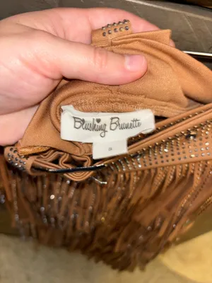 Rhinestone Fringe Mini Skirt Brown thumbnail 4