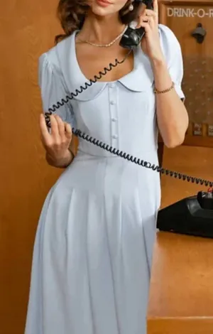 Rihoas Light Blue Peter‎ Pan Collar Milkmaid Midi Dress thumbnail 1