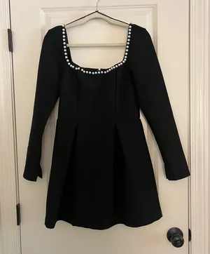 Black midi dress with white pearls thumbnail 1