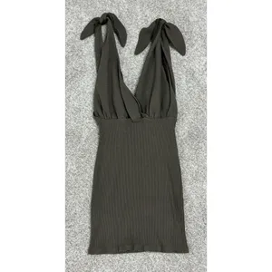 Free People FP Beach Rodeo Ribbed Wrap Mini Dress Bodycon Olive Green Size M thumbnail 5