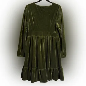Velvet V-Neck Mini Dress in Rifle Green thumbnail 2
