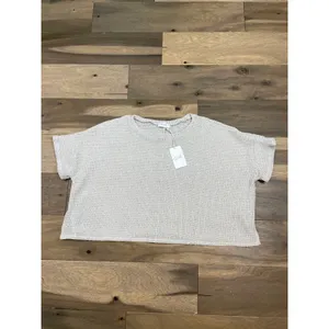 Gilli Sweater Size L Beige Open Knit Short Sleeve Cropped Boxy Round Neck NWT thumbnail 8