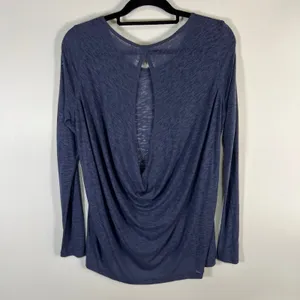 Lululemon Long Sleeve Open Back Cowl‎ Neck Burnout Top Blue Yoga Shirt thumbnail 4
