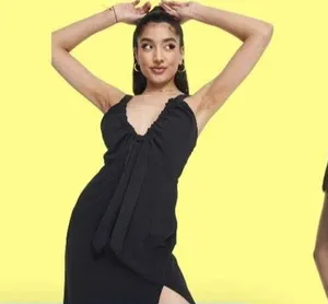 Abercrombie & Fitch Women’s Medium Black Clinched Neck Slip Midi Dress Side Slit thumbnail 1