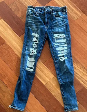 American Eagle Outfitters Ripped Dark Blue Skinny Jeans thumbnail 1