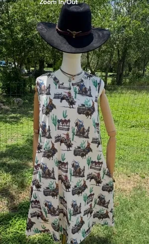 Lucky & Blessed Western Kicking Bull Cactus Printed Dress thumbnail 3