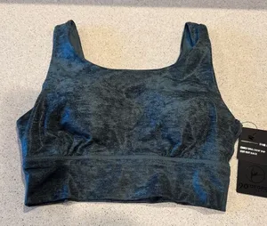 90 Degree By Reflex Emily Bra Crop Top Cut Out Back in Sage with Foil Lux Detail thumbnail 1