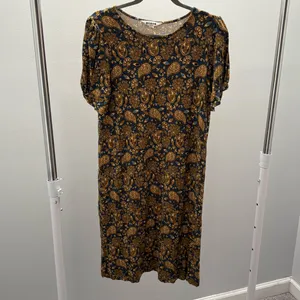 Boden Navy Harvest Gold Paisley Terrace Knot Sleeve Jersey Mini Dress thumbnail 2