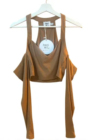 Princess Polly Size 10 Brown Open Shoulder Crop Top New With Tags thumbnail 1