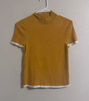 Maeve Mustard Knit Top with White Trim thumbnail 1