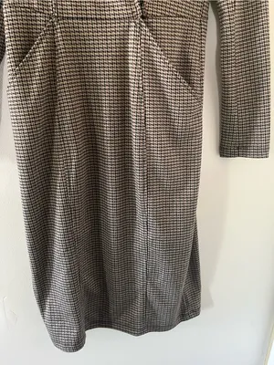 Max Studio Brown Black Houndstooth Blazer Midi Dress XS Preppy Quiet Luxury thumbnail 4
