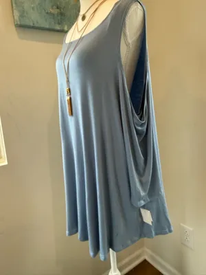 Light Blue Sleeveless Cold Shoulder Top With Necklace 2X Boho Hippie Festival thumbnail 2