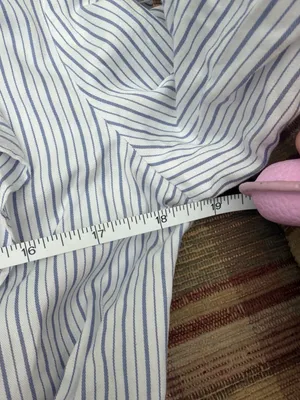 BCBGMaxAzria Blue and White Striped Ruffle Button-Front Blouse thumbnail 5