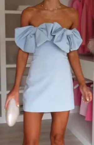 ZARA NWT VIRAL TIK TOK blogger’s FAVORITE stunning BLUE STRAPLESS BOW DRESS S thumbnail 2
