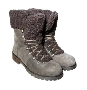 UGG Fraser Exposed Fur Stout Water-resistant Leather Combat Boots Size 7.5 Women thumbnail 1